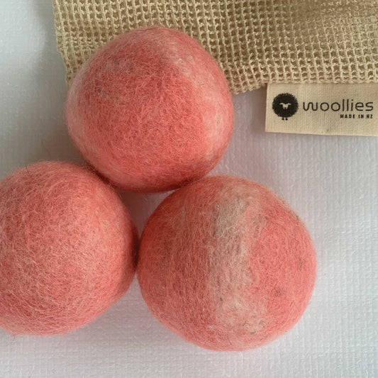 pink wool dryer balls - made in NZ