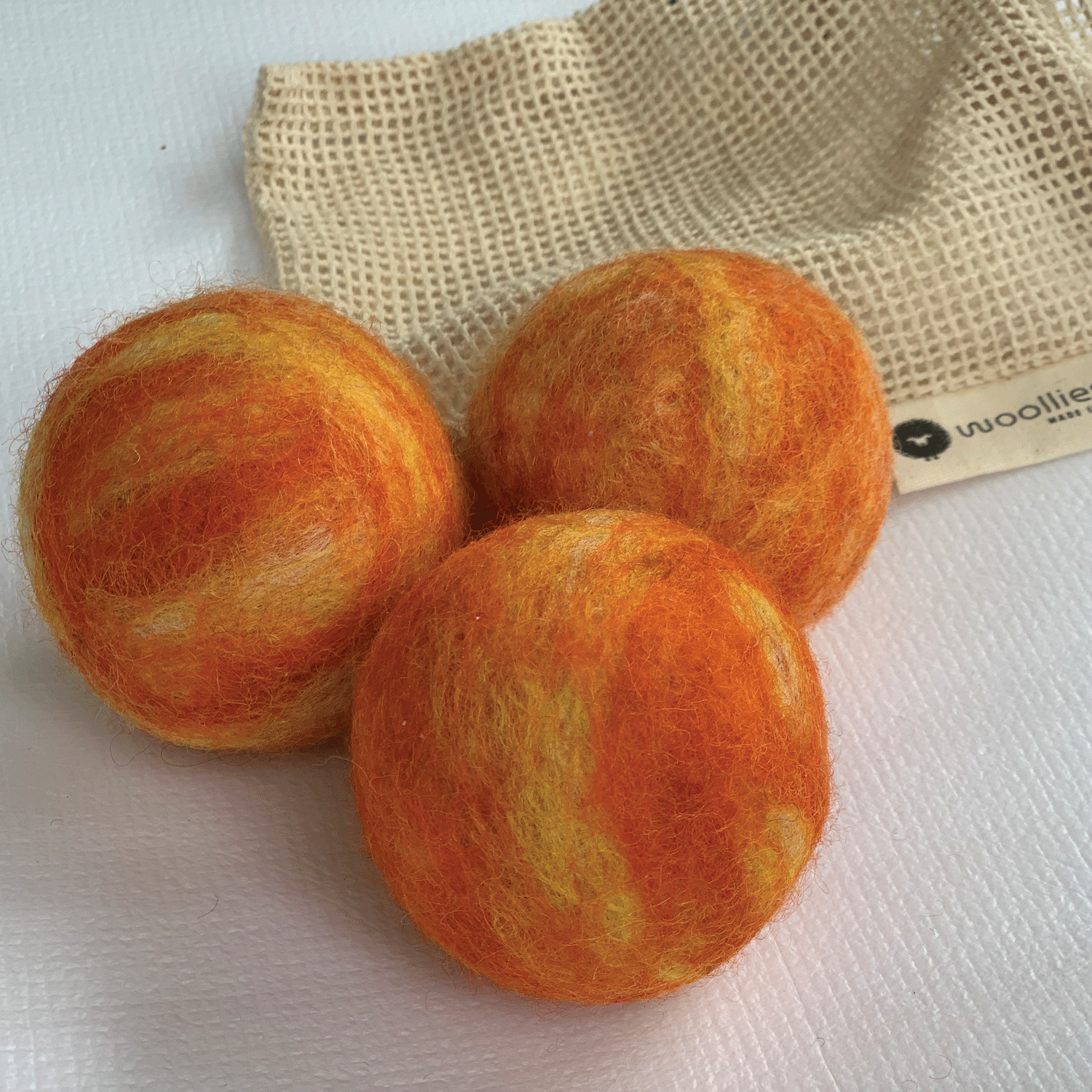 orange wool dryer balls - made in NZ