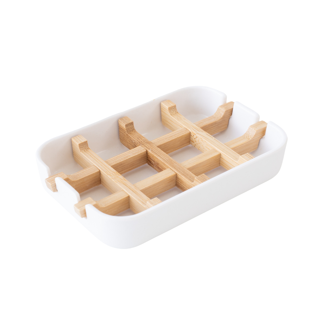 white bamboo soap dish